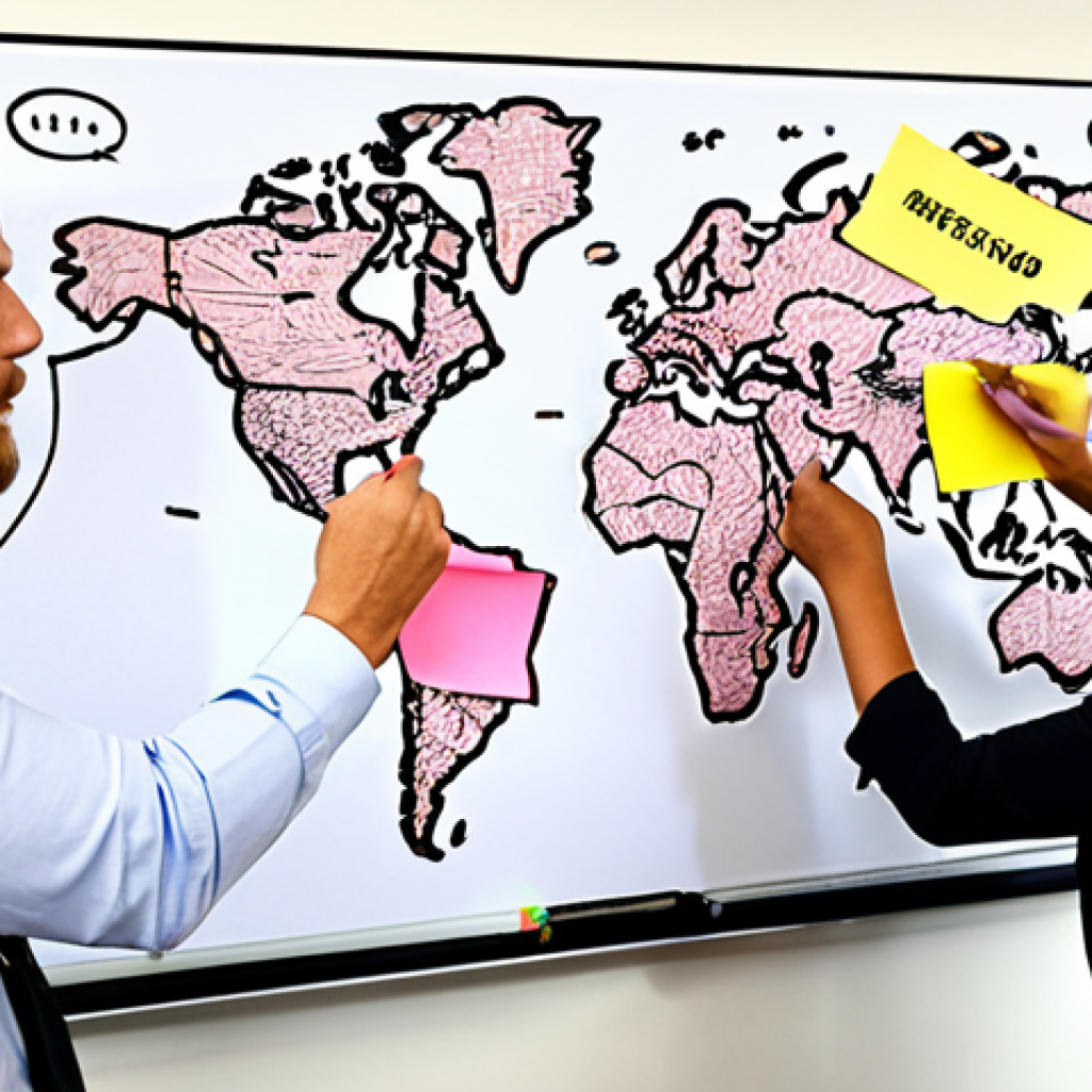 **

"Marketing team brainstorming session, diverse group collaborating around a large concept map displayed on a whiteboard, sticky notes and markers visible, modern office environment, focus on visual collaboration."

**