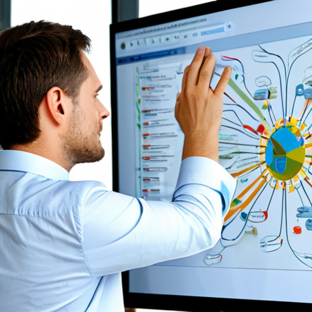 Business Application of Mind Mapping**
"A professional project manager in a modern Berlin office, fully clothed in appropriate business attire, is reviewing a digital mind map on a large monitor. The mind map displays project milestones and tasks. The environment is clean and organized with natural lighting. safe for work, professional, appropriate content, perfect anatomy, natural proportions, well-formed hands, proper finger count, modest clothing, high quality, professional photography."
**
