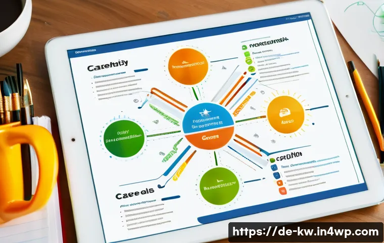 개념 맵을 통한 연간 계획 수립 - A detailed and colorful digital concept map displayed on a modern tablet screen, featuring a central...
