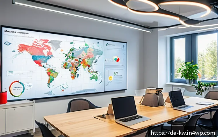 개념 맵의 연구 동향과 미래 전망 - A modern, bright office workspace where a diverse team of professionals collaboratively builds a lar...