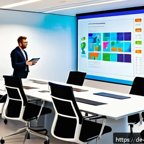 전문가 추천 개념 맵핑 소프트웨어 - A modern office meeting room scene with a diverse German team collaboratively working on a large dig...
